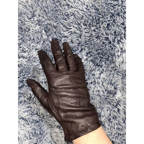 CHRISTIAN DIOR VIntage Chevrosu Dark Brown Butter Soft Leather Gloves Size 7.5 - Picture 4 of 11